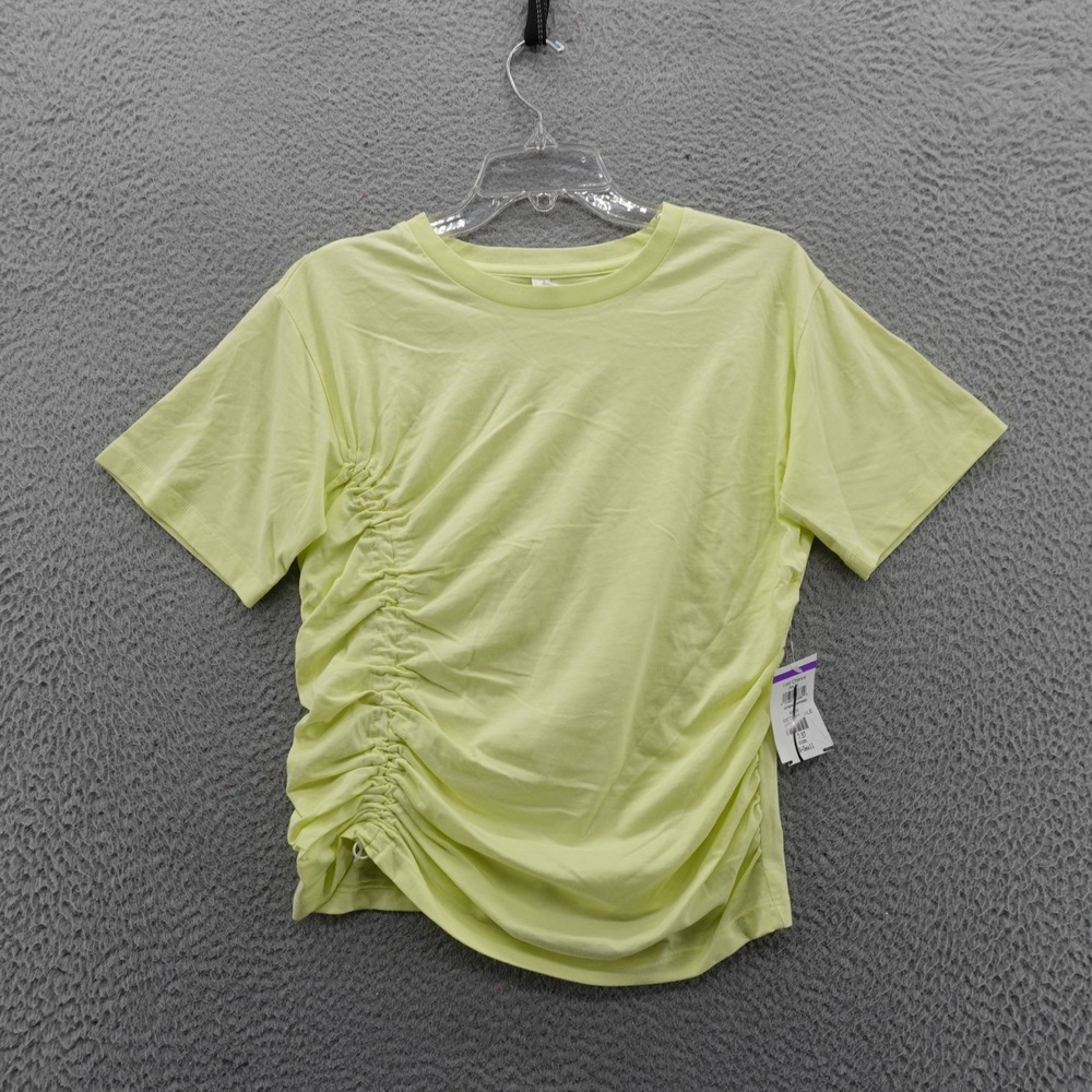 Zella Womens Pima Cotton Ruched Side T Shirt Neon Yellow XS NEW